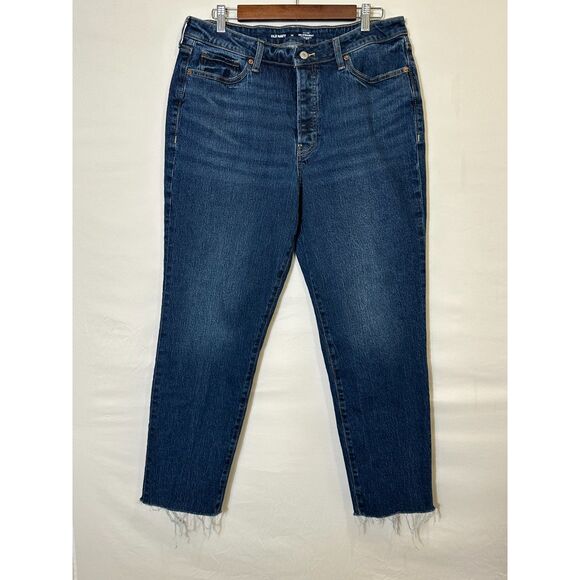 Old Navy Denim - Old Navy Women's High-Waisted Button-Fly OG Straight Ankle Jeans Size 14 Raw Hem